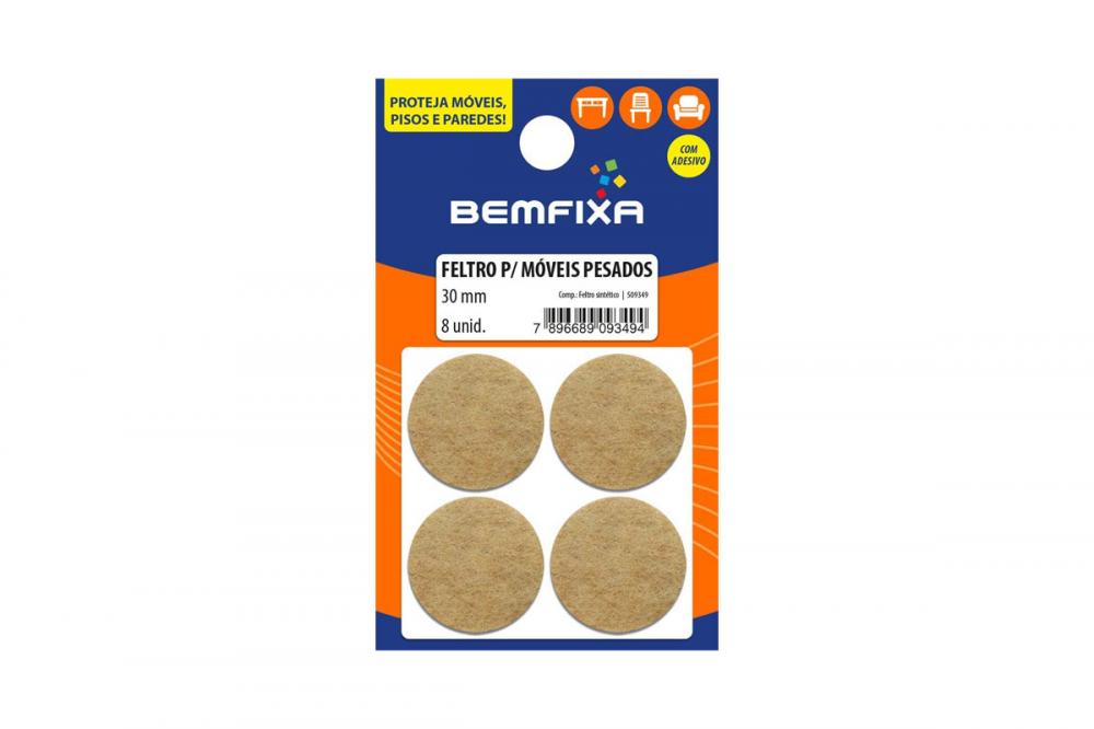 PROTETOR ADESIVO DE FELTRO MARROM REDONDO 30MM 8 UNI. - BEMFIXA