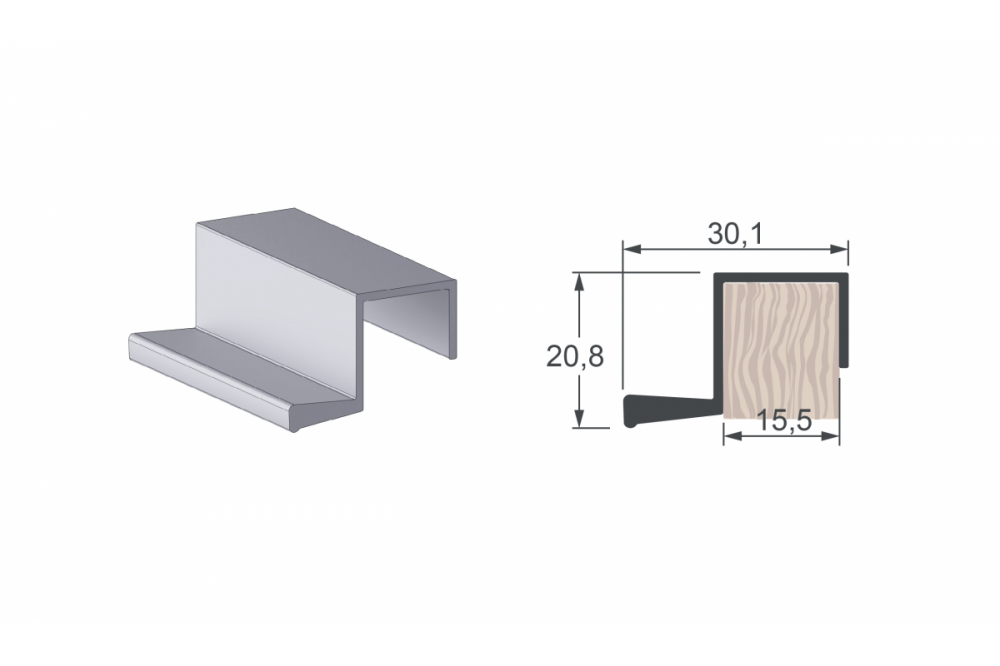 PERFIL PUXADOR 2008 BRONZE (1001) 15MM 6MT - ALTERNATIVA