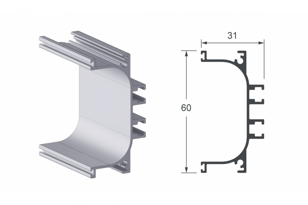 PERFIL CAVA 03 ANODIZADO JATEADO 6 METROS - ALTERNATIVA