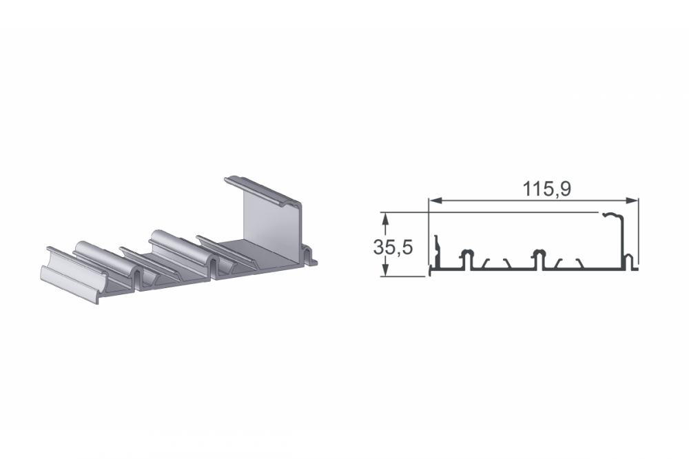 TRILHO SUPERIOR AL 300/250 ANODIZADO S/ JATO 6 MT - ALTERNATIVA